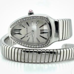 BVLGARI Serpenti watch w/diamonds around -pink bezel - authentic great condition